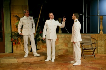 Jim Gall as Don Pedro, Matt Shimkus as Benedick, and Jay Myers as Claudio in Seattle Shakespeare Company's 2013 production of "Much Ado About Nothing"